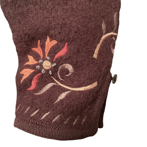 NEW Carson Boiled 100% Wool Full-Zip Jacket Brown Floral Flower Embroidery - Picture 6 of 7